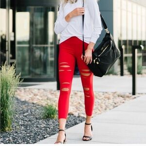 ZYIA Red Slashed Luxe Hi-Rise 7/8 Leggings Activewear Sz 2